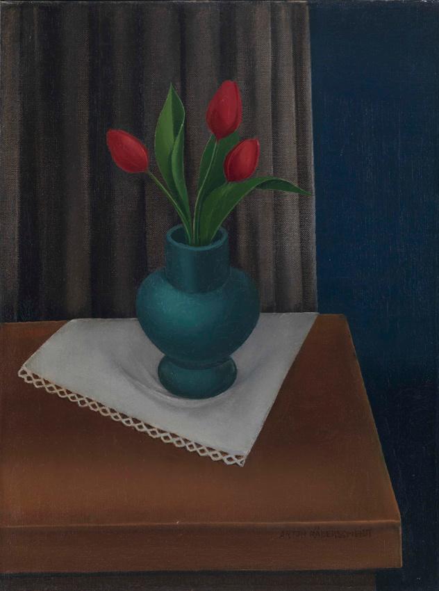 Stillleben mit blauer Vase und drei Tulpen - Anton Räderscheidt Lea Gryze, Import: jpg, file size: medium (850 x 632 px)